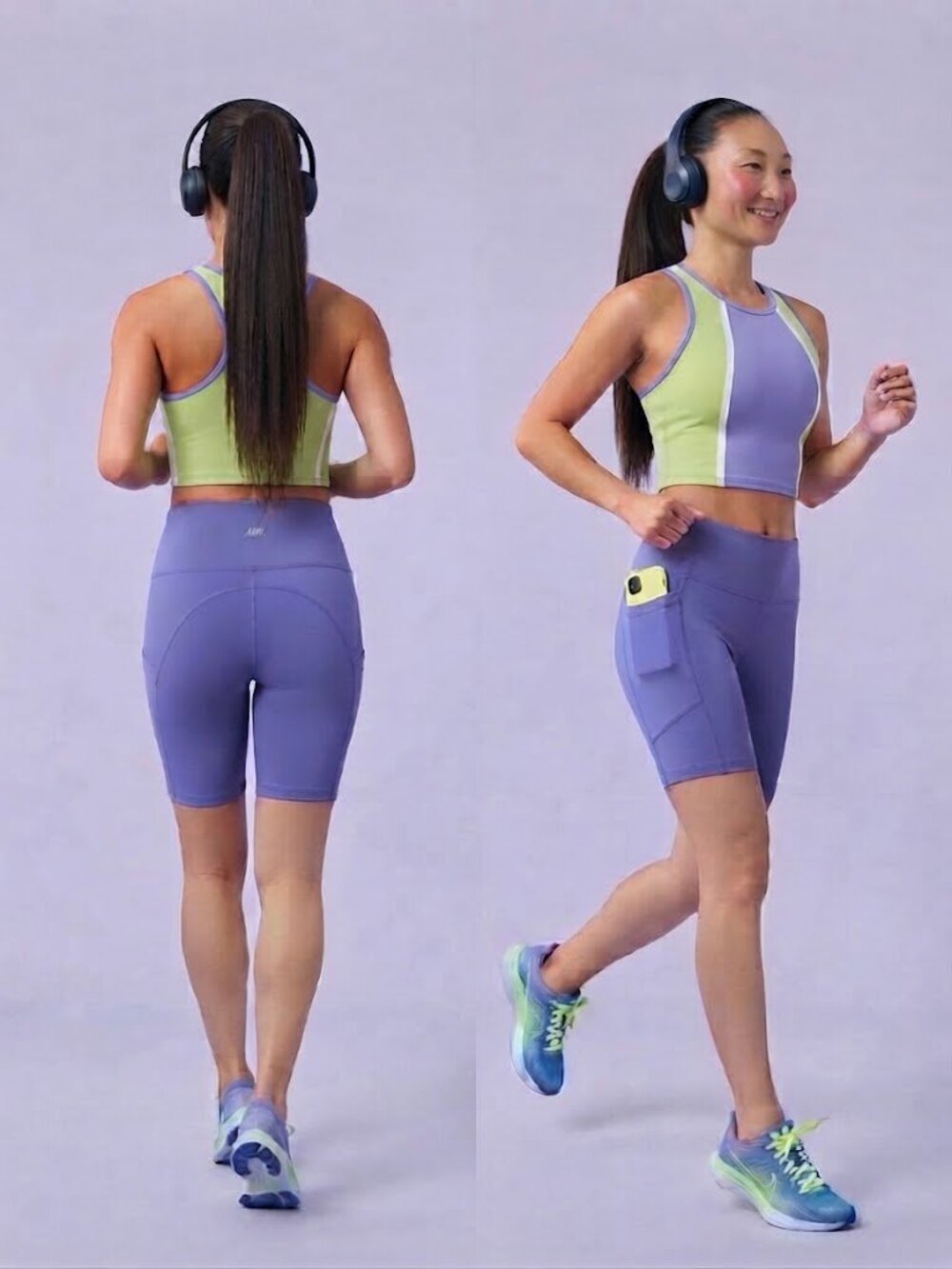 Amazon Essentials Purple-Blue Yoga Bike Shorts with Side Pockets - Size Small